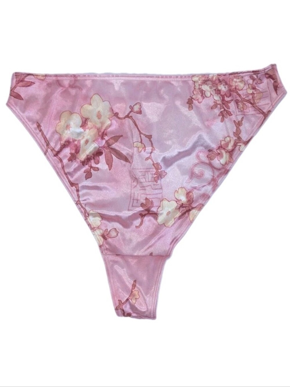 Vintage Delicates Satin Thong sz 9 Women High Leg Panty Glossy smooth New pink